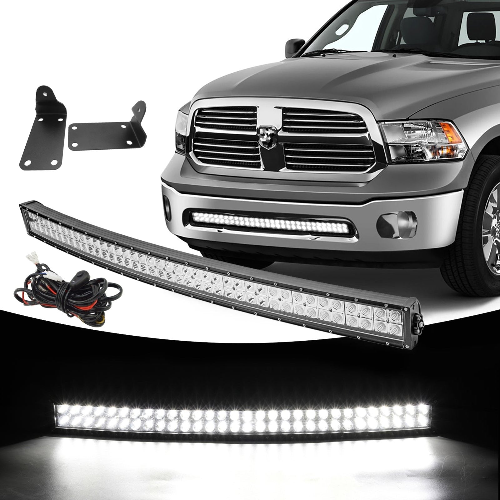 Dodge Ram 2500 3500 LED Curved Light Bar with Wiring Kit and Hidden Bumper Mounting Brackets - Weisen