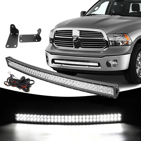 Dodge Ram 2500 3500 LED Curved Light Bar with Wiring Kit and Hidden Bumper Mounting Brackets - WeiSen - ZT013+LED009+WI001 - A