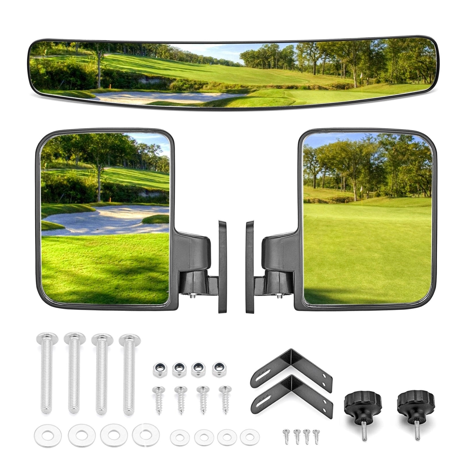 Golf Cart Folding Rear View Side Mirrors + 16.5" Wide Center Mirror for Club Car EZGO Yamaha Star Zone Carts - Weisen