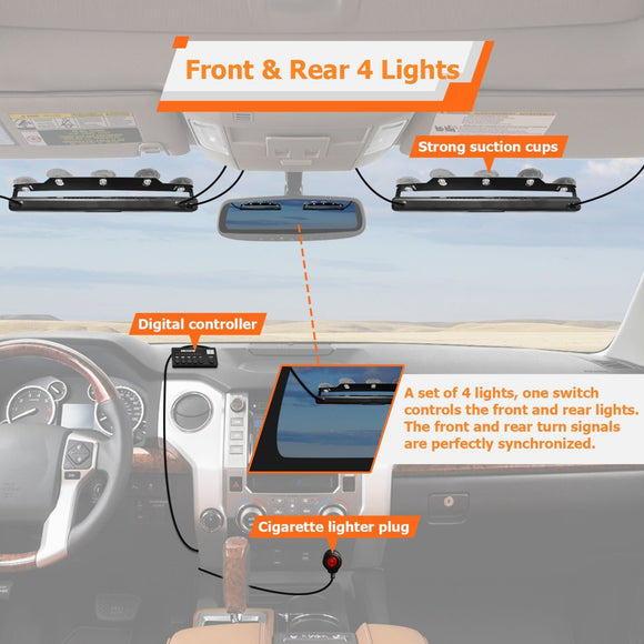 SUV Toyota Honda Hyundai KIA 4PCS Universal Single Row 16LEDs Amber White Emergency Hazard Warning Strobe Lights Kit - WeiSen - 70207003