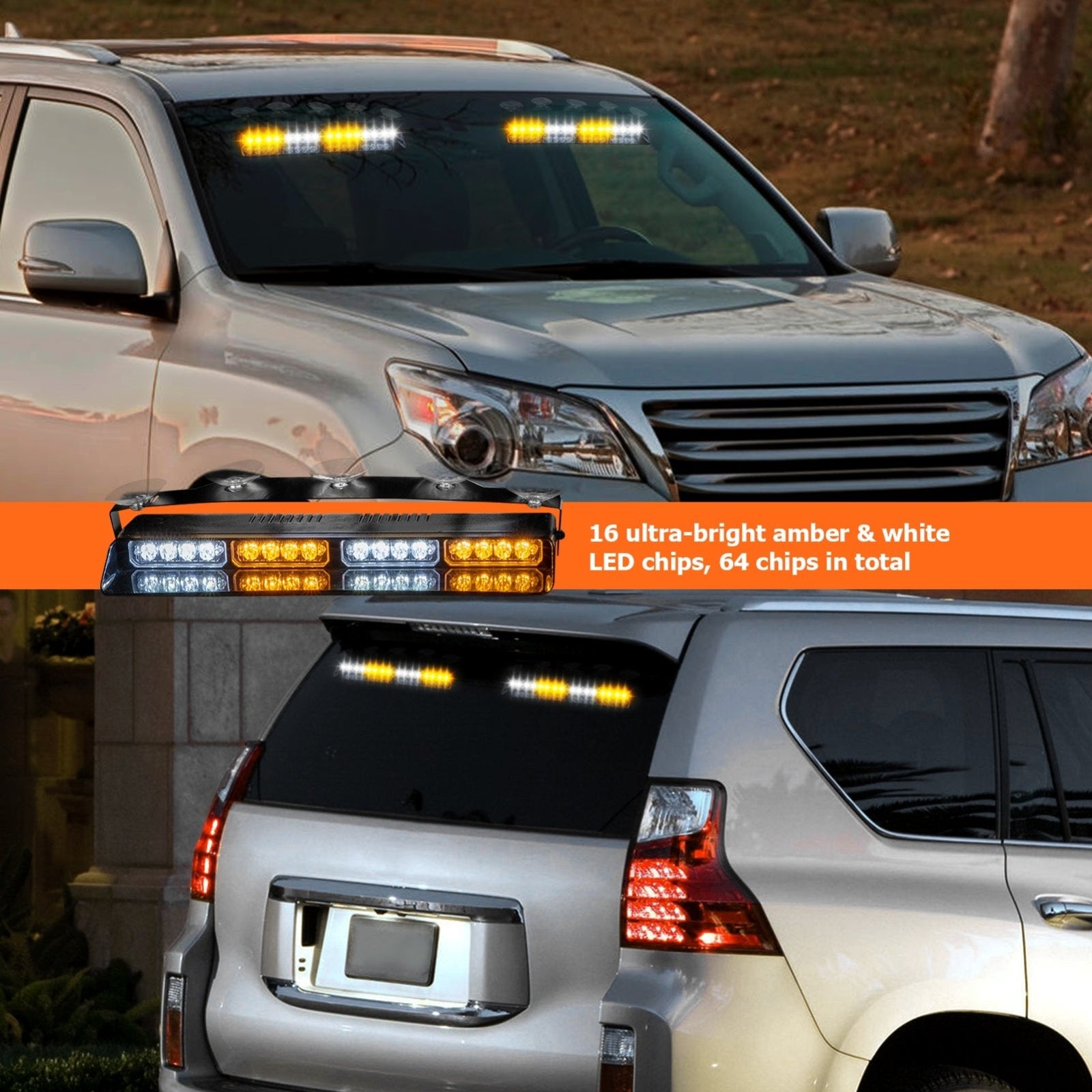 Jeep SUV Pickup UTV 4PCS Universal Single Row 16LEDs Amber White Emergency Hazard Warning Strobe Lights Kit - Weisen