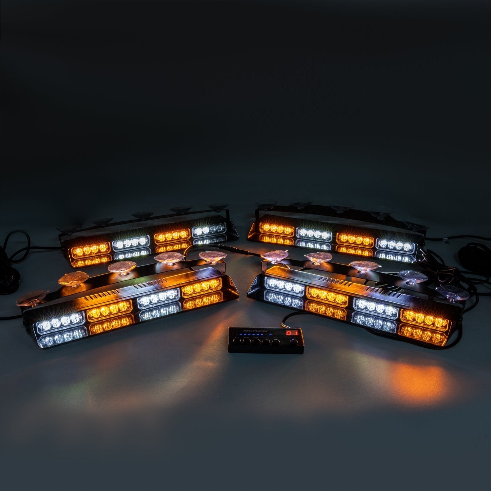 Jeep SUV Pickup UTV 4PCS Universal Single Row 16LEDs Amber White Emergency Hazard Warning Strobe Lights Kit - Weisen