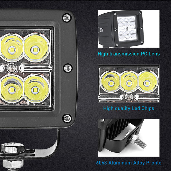 Jeep Wrangler JK 2007 - 2018 Backup Tail Light Brackets LED Mount w/2x 18W LED Cube Light Pod ＆ Wiring Kit - WeiSen - ZT098+LED001+WI005 - B