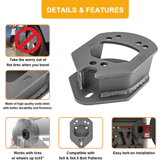 Jeep Wrangler JK TJ YJ Black CNC Steel Spare Tire Carrier Spacer Kit (Up to 33" Tires) - WeiSen - 70120002