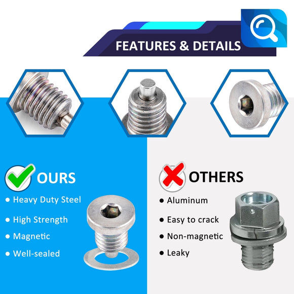 Kawasaki KX250 KX100 KX65 Solid Steel M10 x 1.50mm Magnetic Transmission Drain Plug - WeiSen - 70311003