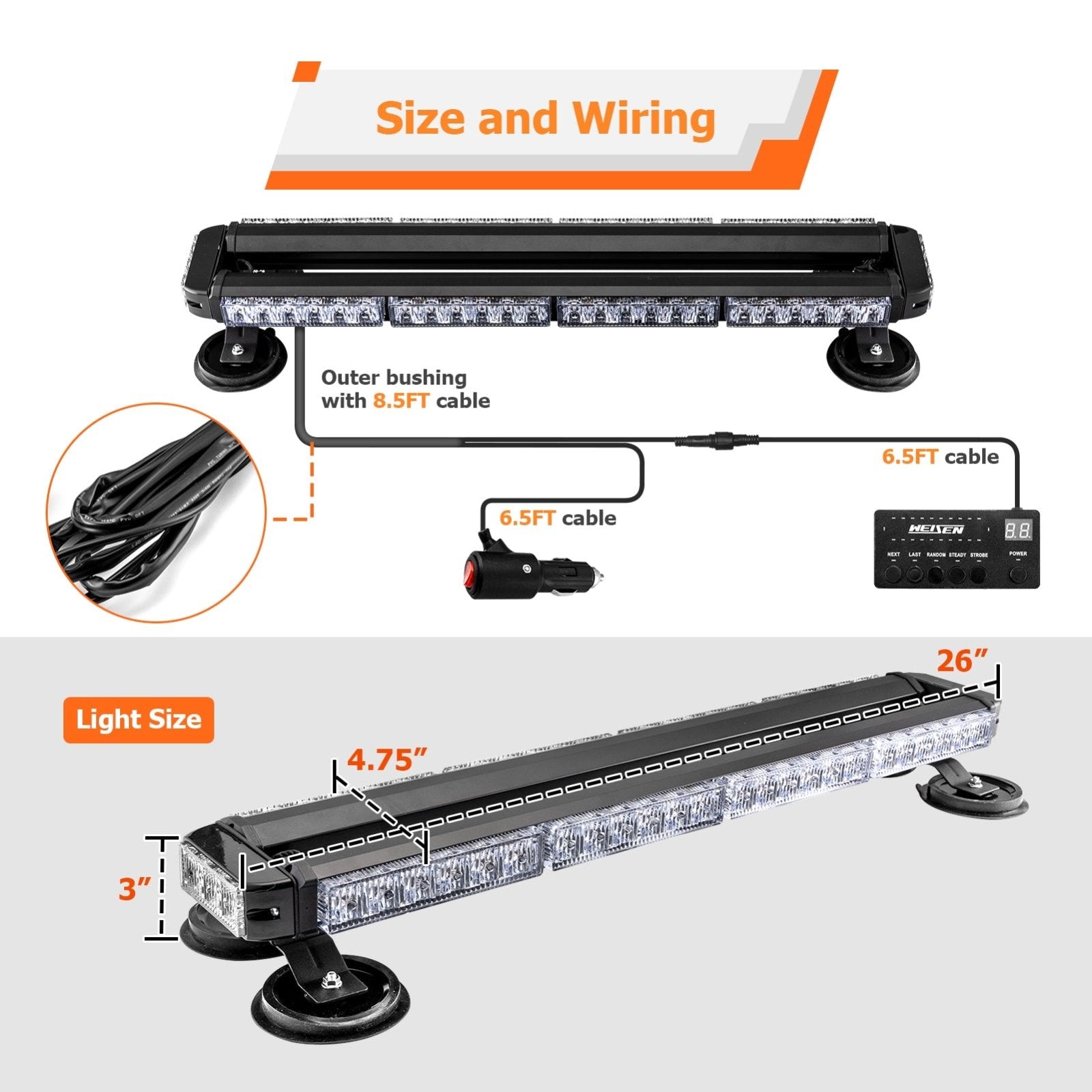 Off-Road Pickup Trucks Double Side-Amber/White 27" 54LED Roof Top Emergency Strobe Light Bar - Weisen