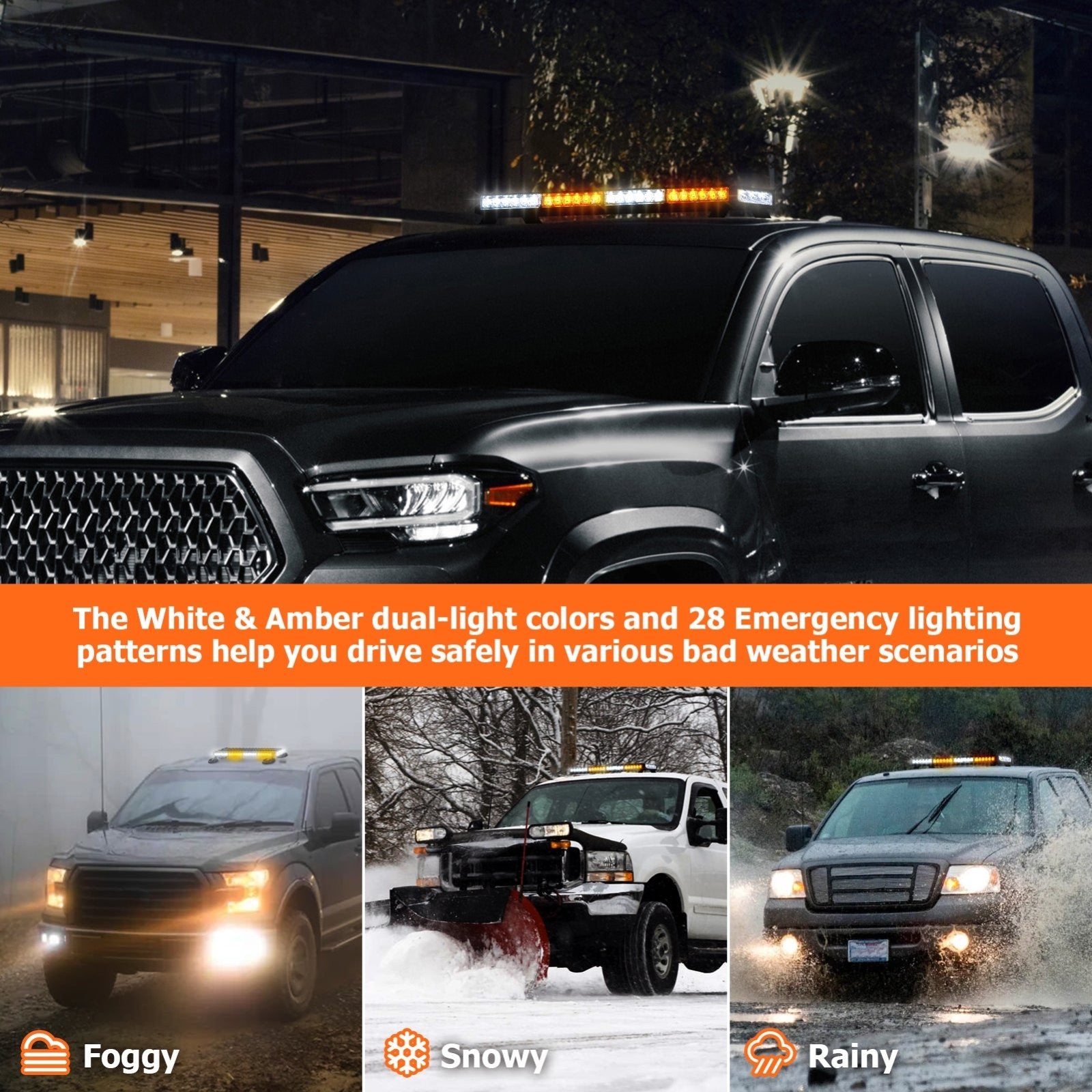 Off - Road Pickup Trucks Double Side - Amber/White 27" 54LED Roof Top Emergency Strobe Light Bar - WeiSen - 70207005