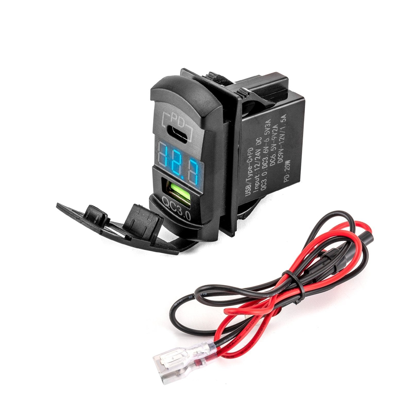 Off-road SUV ATV UTV SB Rocker Switch 12v Dual USB Charger/Outlet USB C w/ LED Voltmeter Display - Weisen