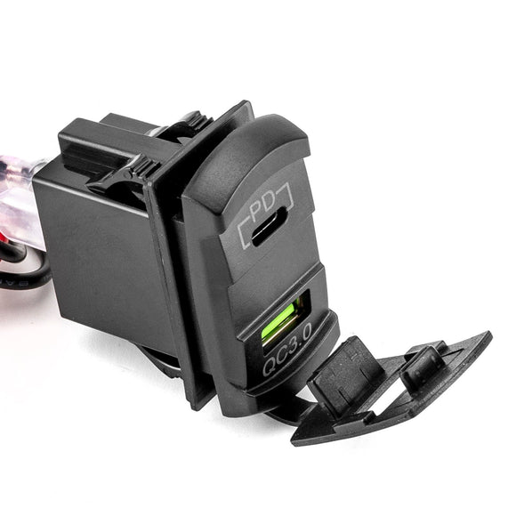 Off - road SUV ATV UTV SB Rocker Switch 12v Dual USB Charger/Outlet USB C w/ LED Voltmeter Display - WeiSen - 70204039