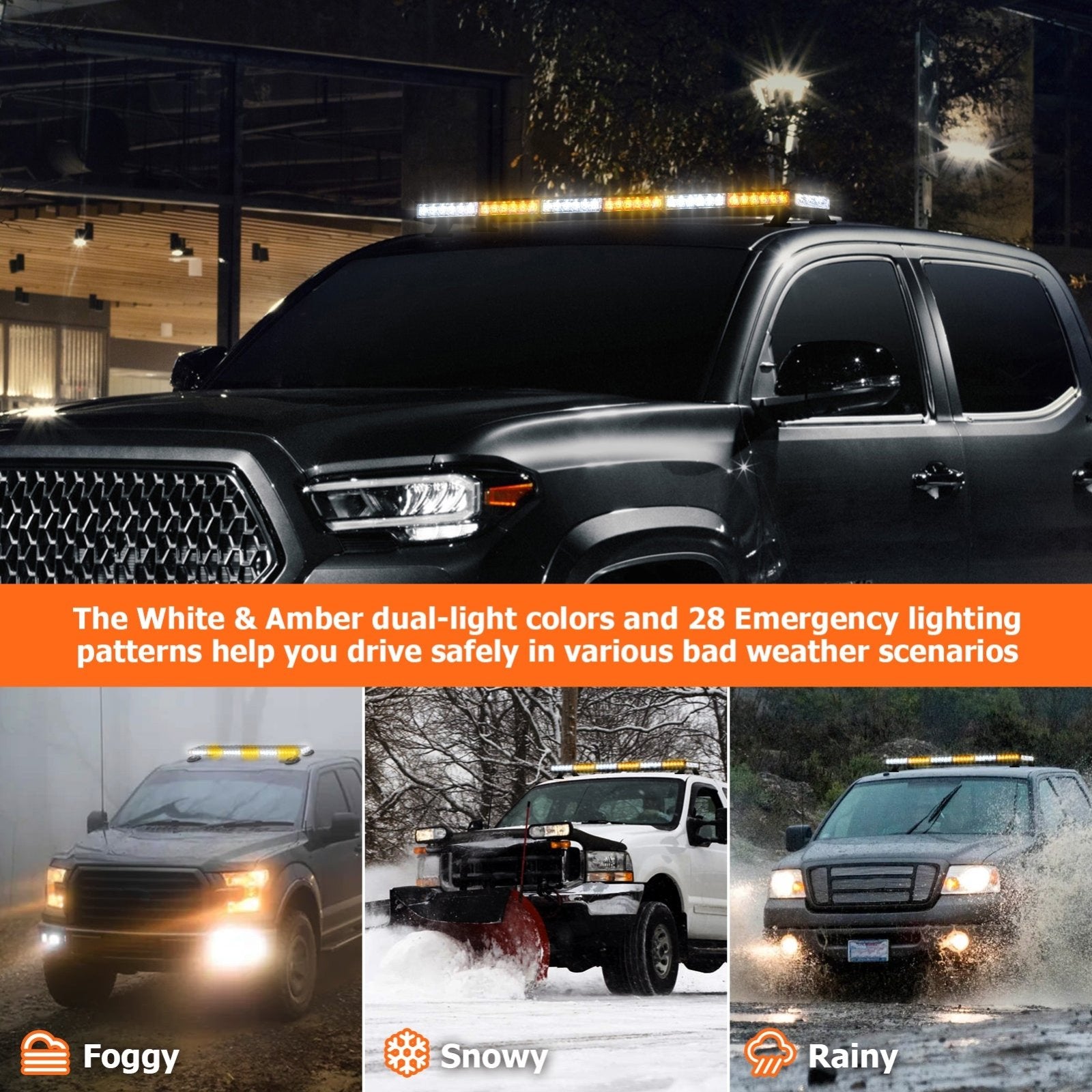 Off - Road SUVs Tow Trucks Double Side - Amber/White 38" 78LED Roof Top Emergency Strobe Light Bar - WeiSen - 70207006