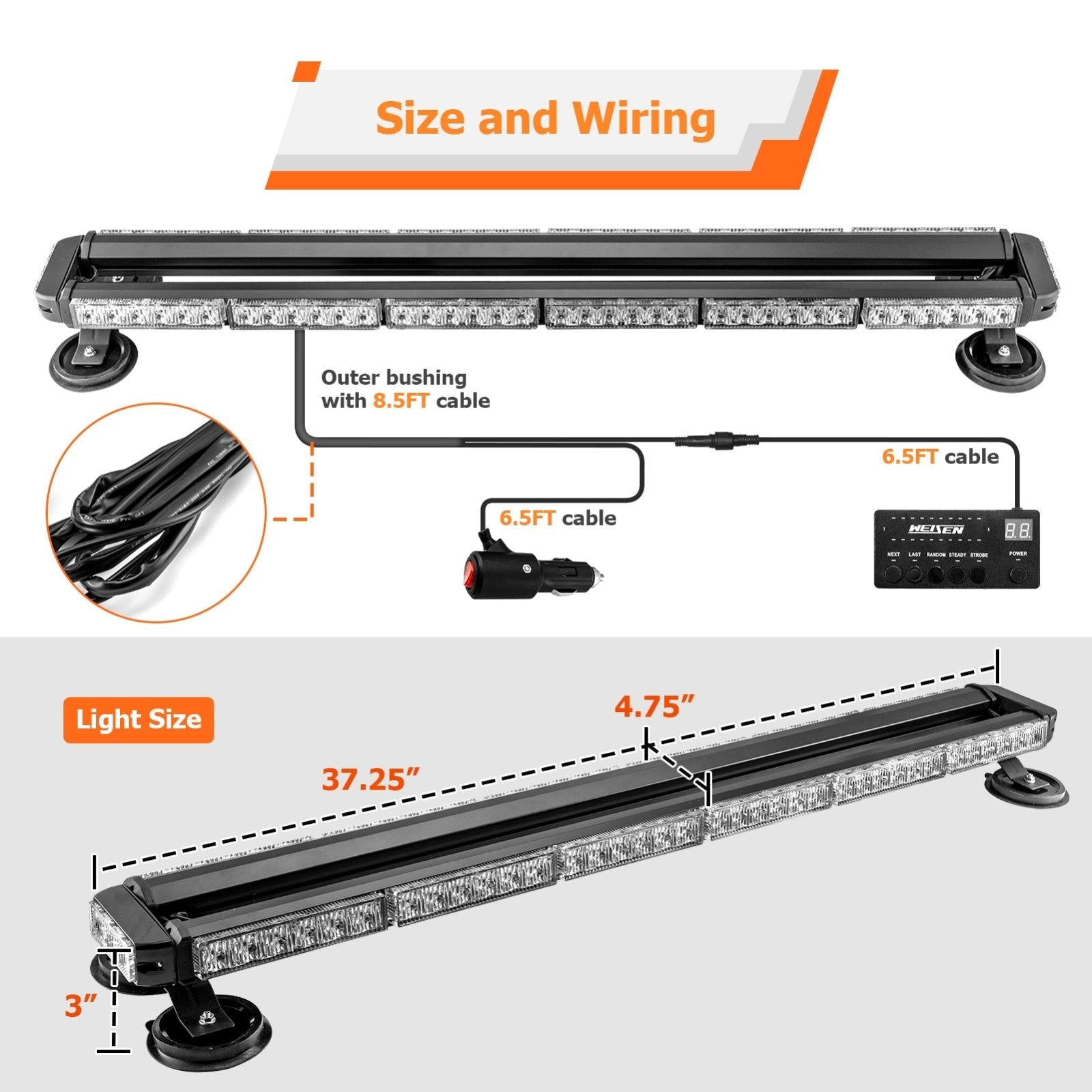 Off-Road SUVs Tow Trucks Double Side-Amber/White 38" 78LED Roof Top Emergency Strobe Light Bar - Weisen