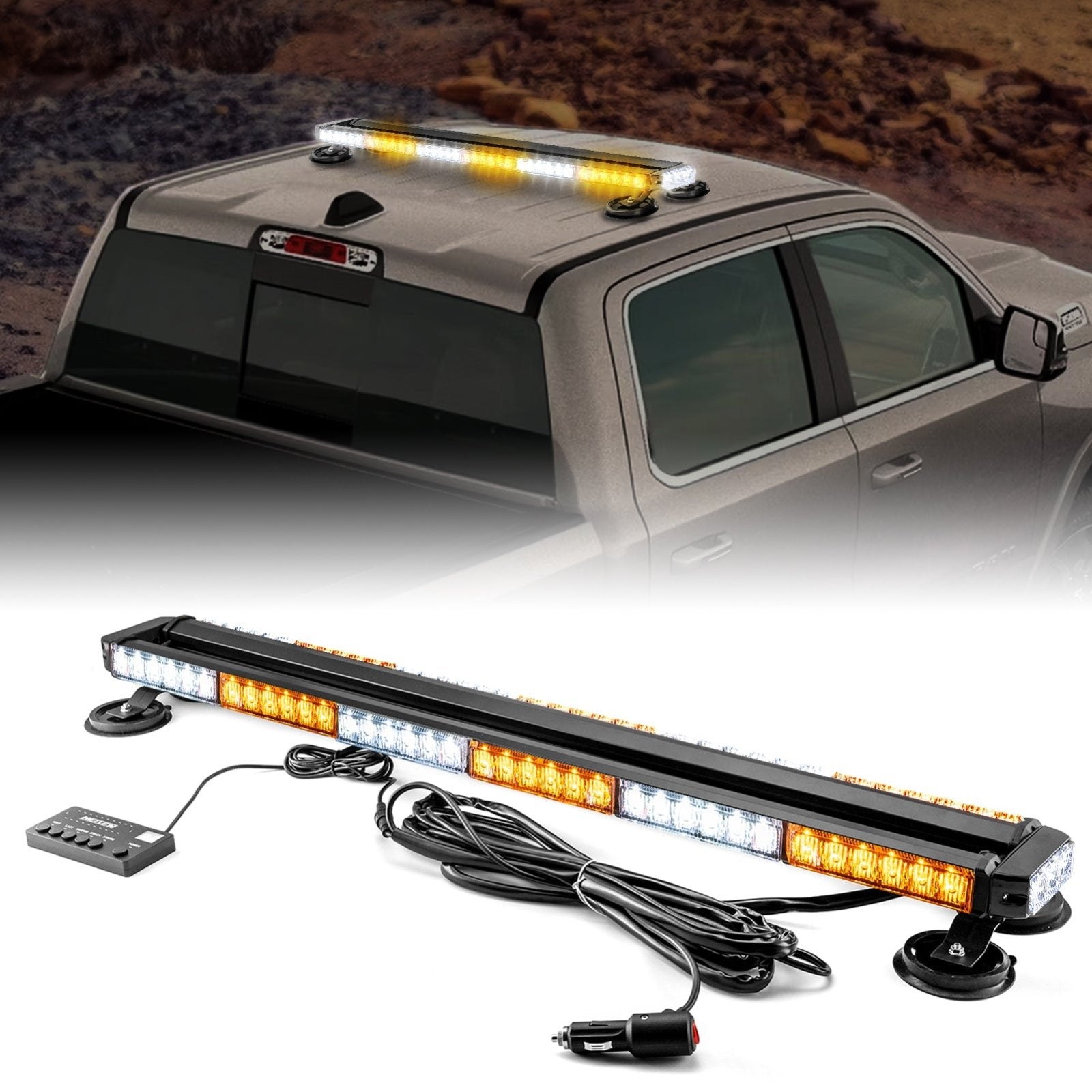 Off - Road SUVs Tow Trucks Double Side - Amber/White 38" 78LED Roof Top Emergency Strobe Light Bar - WeiSen - 70207006