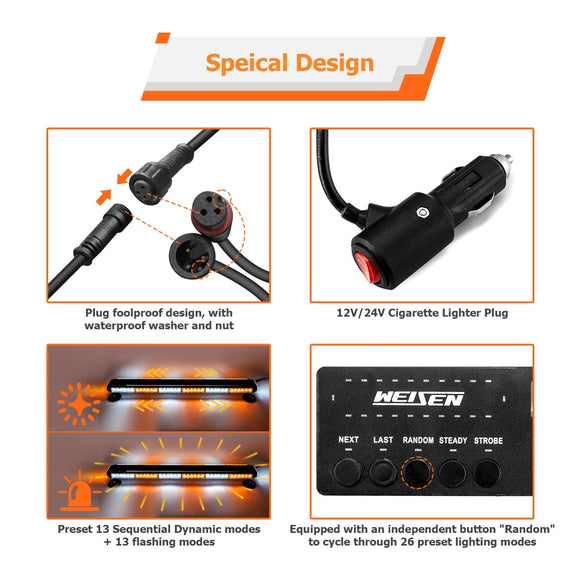 Off - Road SUVs Tow Trucks Double Side - Amber/White 38" 78LED Roof Top Emergency Strobe Light Bar - WeiSen - 70207006