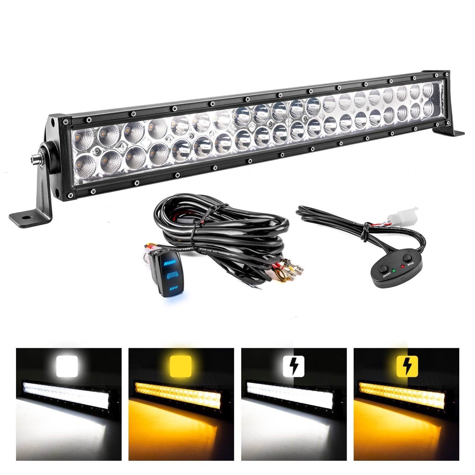 Off-Road Trucks SUV Jeep UTV 22" Dual Row Straight 120w LED Light Bar | White & Amber Light w/ Strobe Function - Weisen