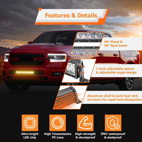 Off - Road Trucks SUV Jeep UTV 22" Dual Row Straight 120w LED Light Bar | White & Amber Light w/ Strobe Function - WeiSen - 70202017