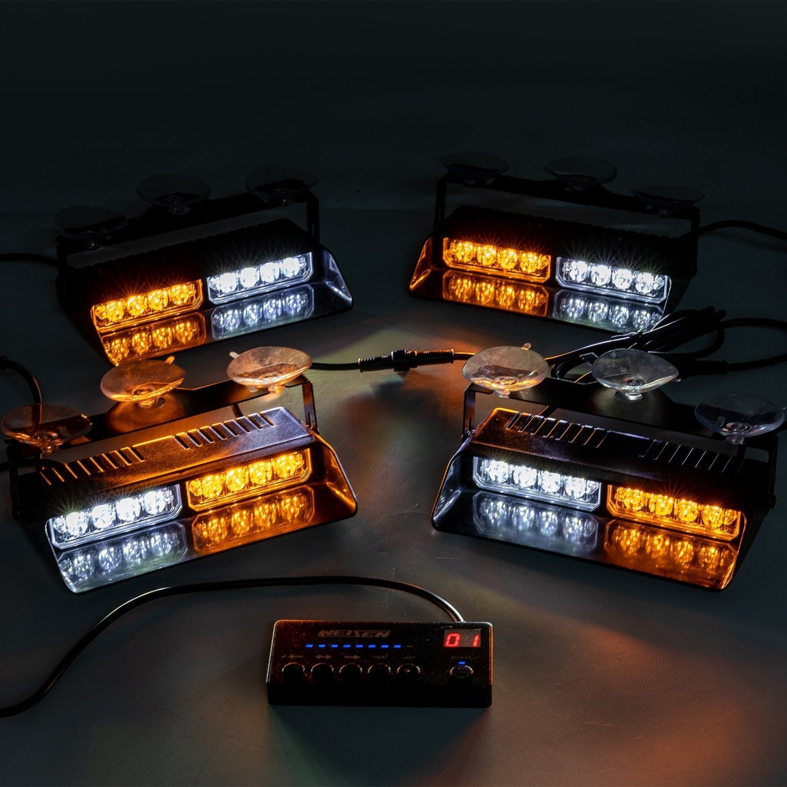 Pickup Jeep UTV SUV 4PCS Universal Single Row 8LEDs Amber White Emergency Hazard Warning Strobe Lights Kit - Weisen