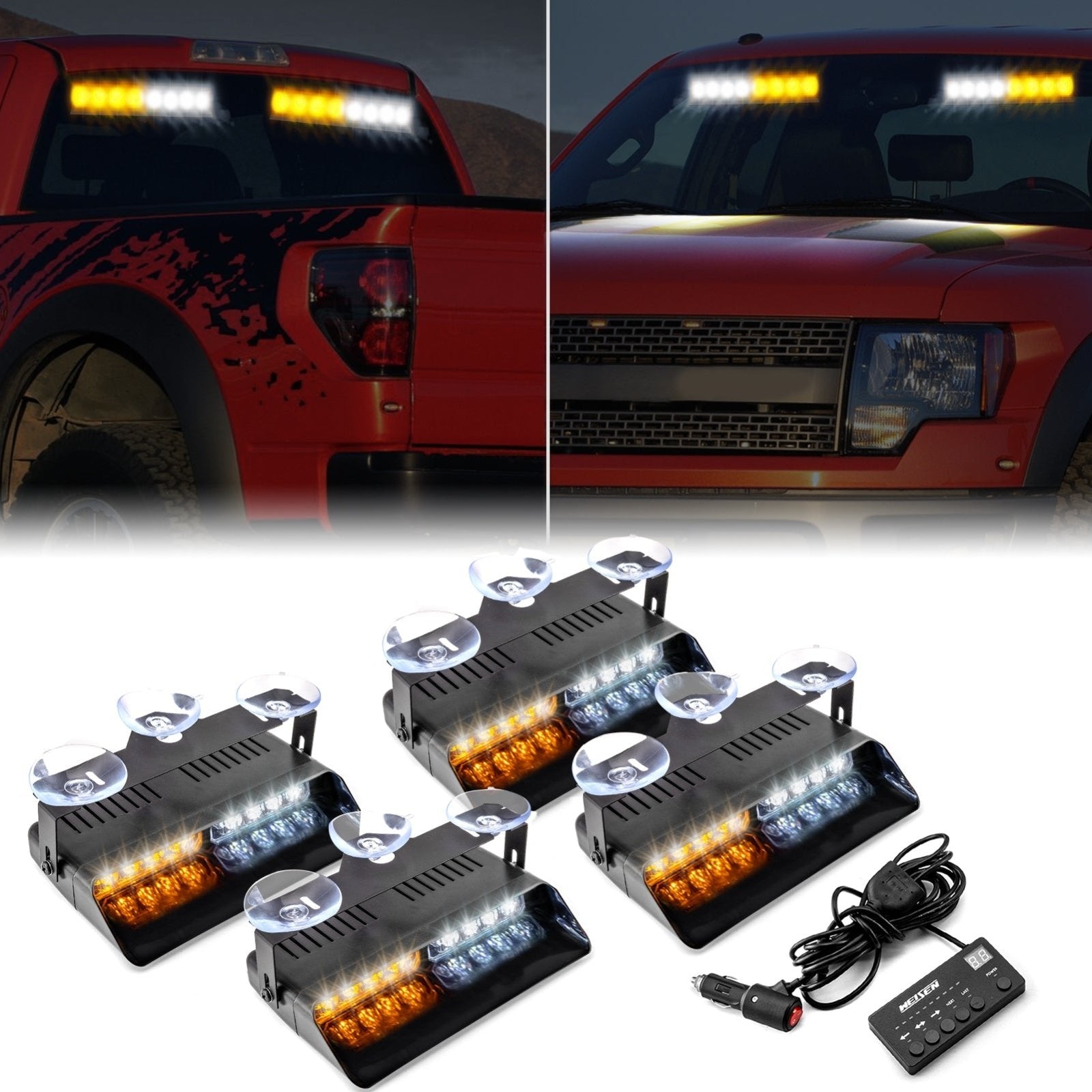 Pickup Jeep UTV SUV 4PCS Universal Single Row 8LEDs Amber White Emergency Hazard Warning Strobe Lights Kit - Weisen