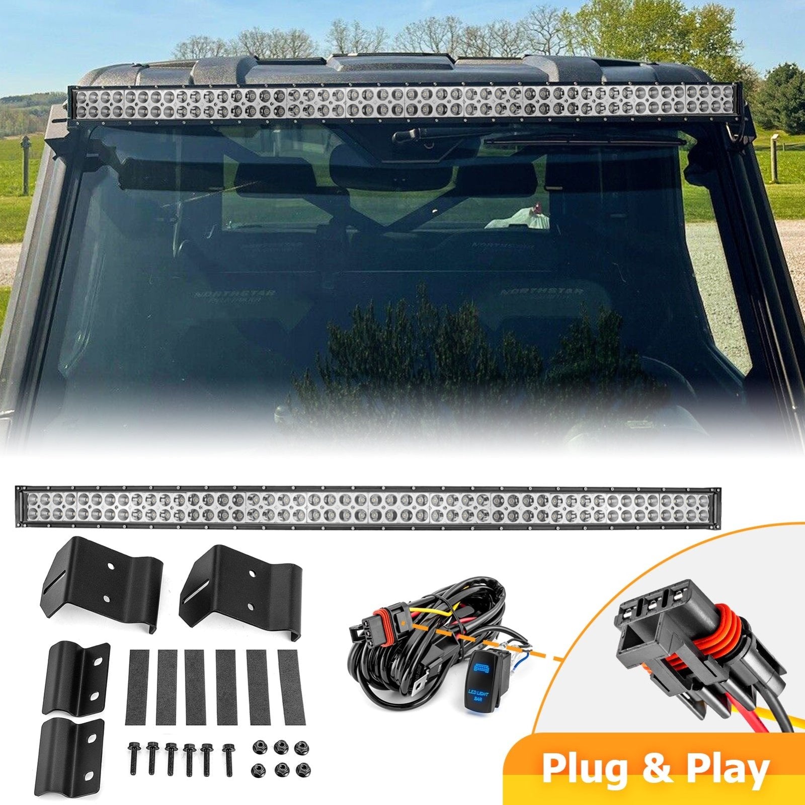 Roof Mount Brackets For Polaris Ranger 570/900/1000 Fullsize – Holds 52" LED Light Bar