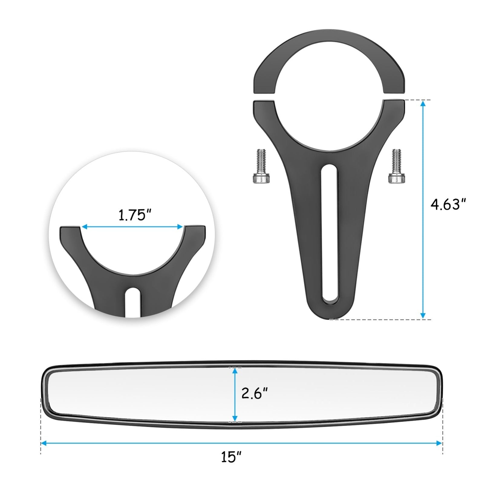 Polaris RZR 570 800 900 1000 Center Rear View Mirror for 1.75" Roll Bar - Weisen