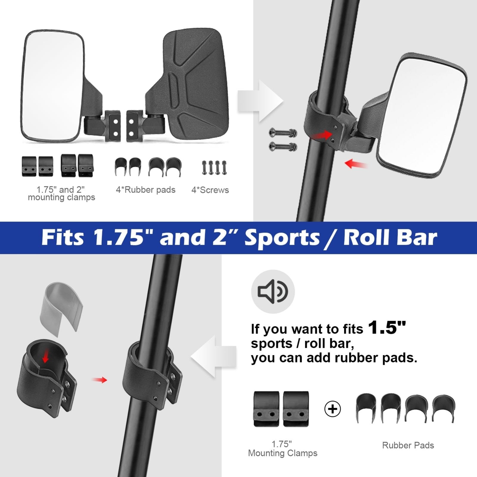 Polaris RZR 900 800 XP | Polaris Ranger Roll Bar Rear View Mirrors + Grab Handles Kit - Weisen