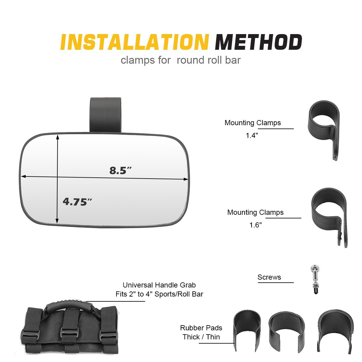 Polaris RZR XP 1000 900 570 800 Roll Bar Cage Rear View Mirrors w/ Grips - Weisen