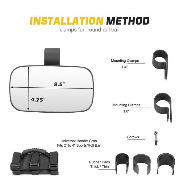 Polaris RZR XP 1000 900 570 800 Roll Bar Cage Rear View Mirrors w/ Grips - WeiSen - ZT035