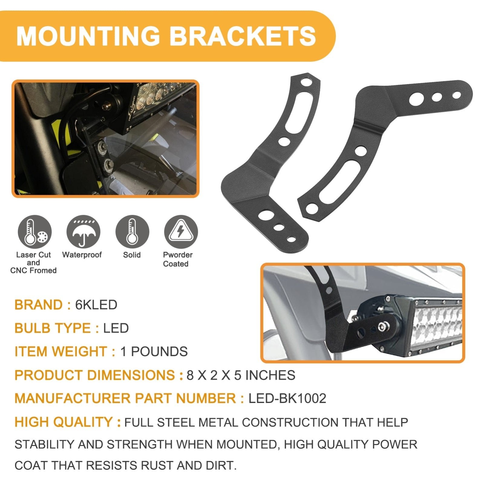 Polaris RZR XP 1000 900 Windshield Roof 30 - 32" LED Light Bar Bracket Mount - WeiSen - ZT034