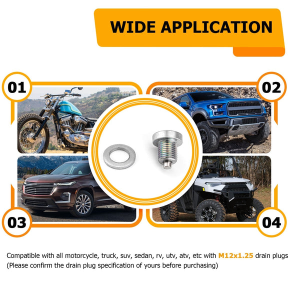 Solid Steel M12 x 1.25 Magnetic Engine Oil Drain Plug for Most Toyota Lexus Chevrolet Nissan - WeiSen - 70311004