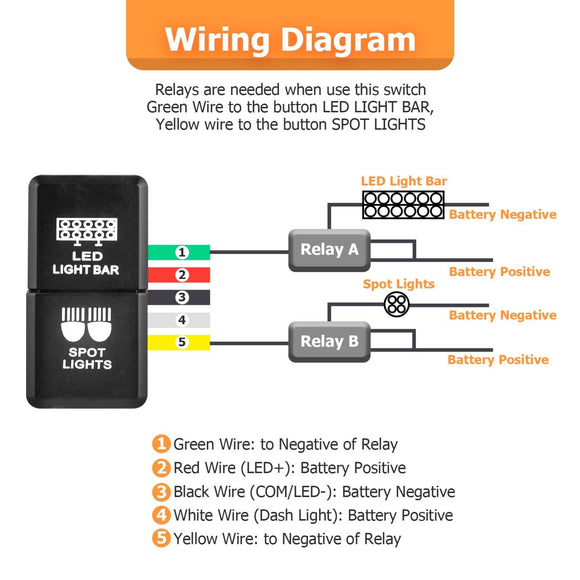 Tacoma 4Runner Tundra Tacoma LED Light Bar/Spot Lights Dual Push Button Switch - WeiSen - 70204034