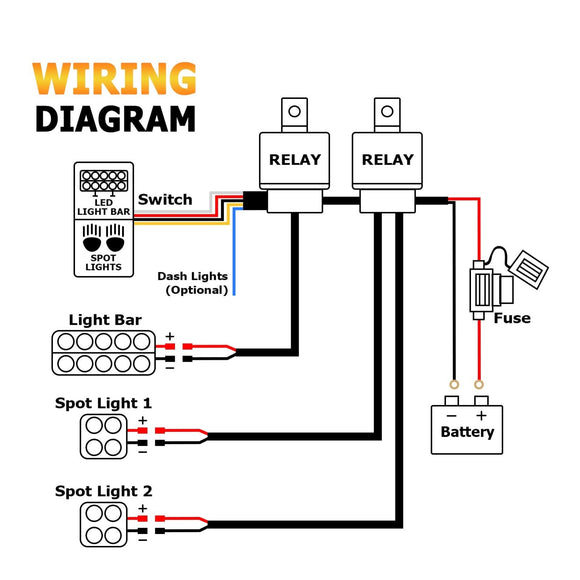 Toyota 3 - Lead 10ft Wiring Harness Kit with Dual LED Light Bar Spot Light Switch Small Style 1.52″x 0.82″(33mm x 22mm) - WeiSen - 70203018