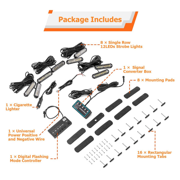 8PCS Universal 12LEDs Emergency Warning Hazard Flash Strobe Light Kit - WeiSen - 70207001