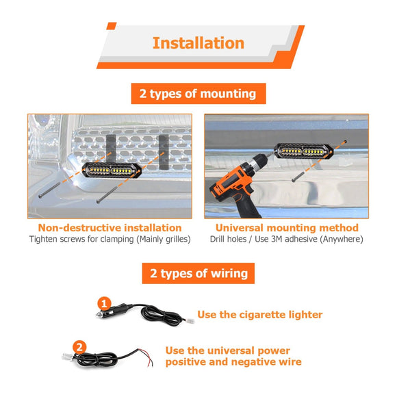 8PCS Universal 12LEDs Emergency Warning Hazard Flash Strobe Light Kit - WeiSen - 70207001