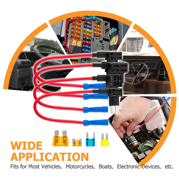 Trucks SUVs Boats Universal 12Pcs 4 Types 12V Add - a - Circuit Adapter and Fuse Kit - WeiSen - 70220005