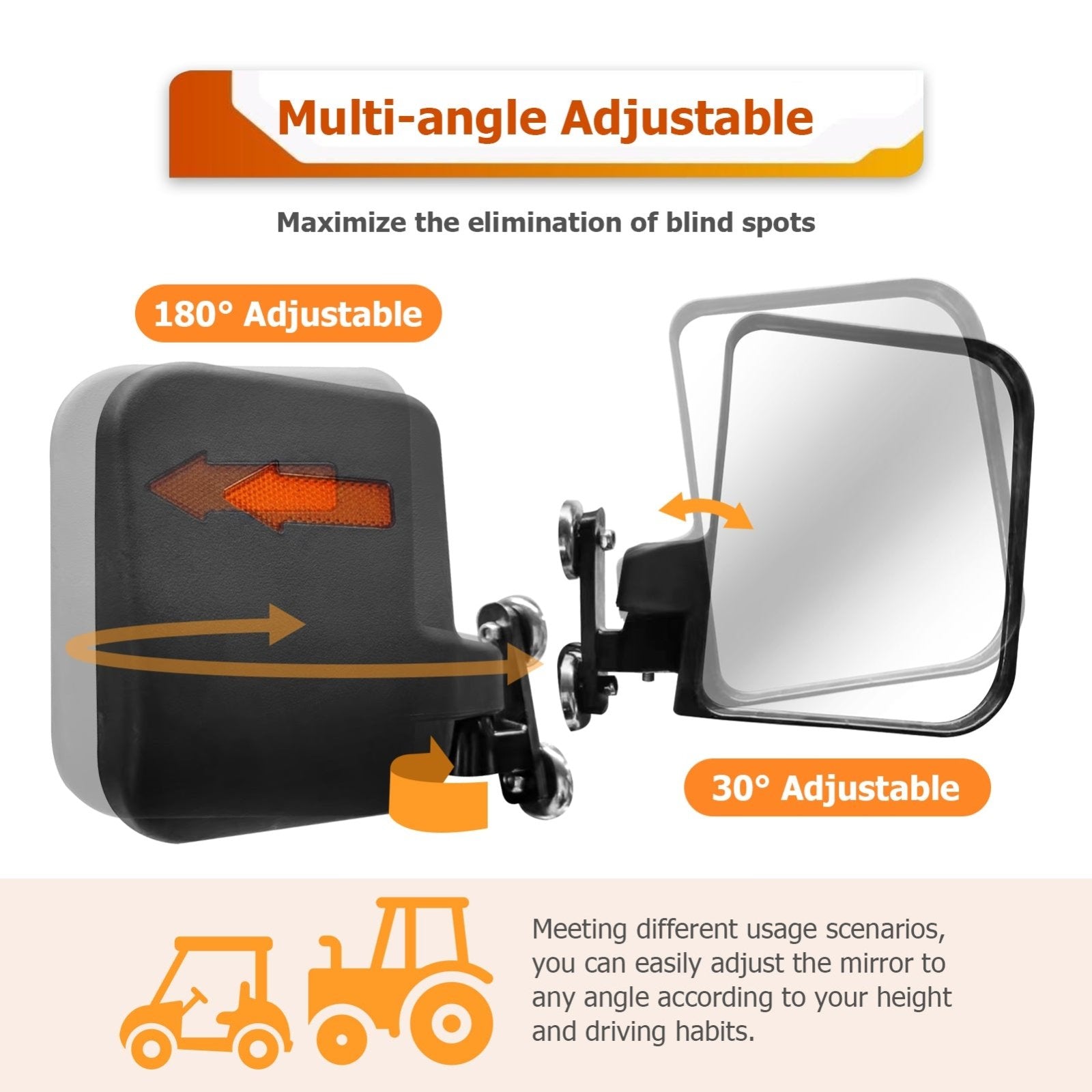 Universal 2-Magnetic No Drill Side Mirrors w/ Turn Signal Fits Mowers/ Golf Carts/ Bobcat - Weisen