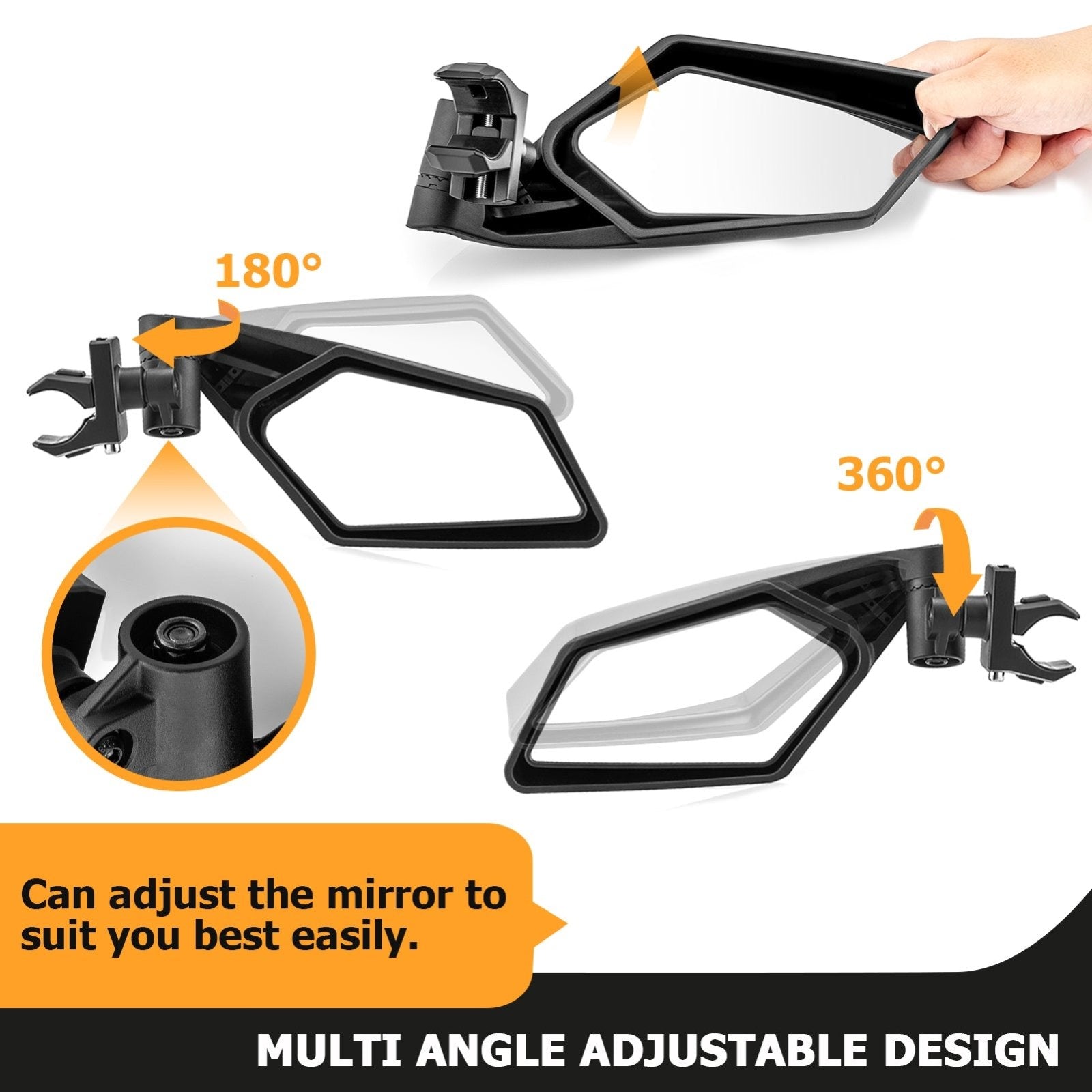 Universal All 1.5"-2" Round Roll Cage UTV Rear Side Racing Mirrors - Weisen