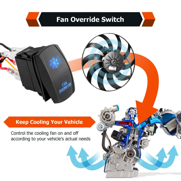 Universal ATV UTV Cooling Fan Override Rocker Switch Wiring Harness Kit - WeiSen - 80206012