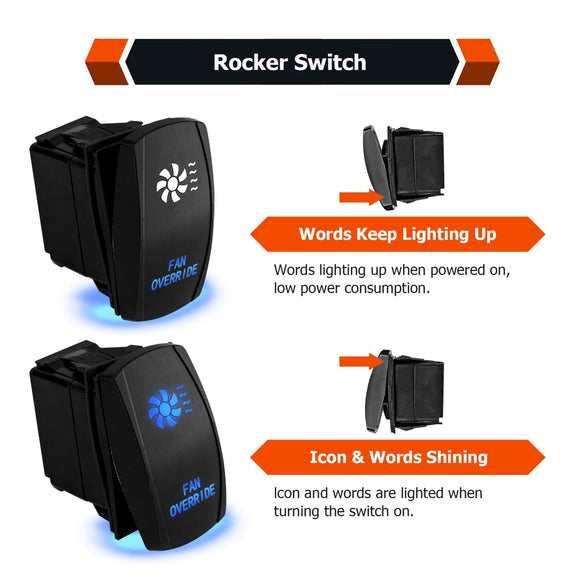 Universal ATV UTV Cooling Fan Override Rocker Switch Wiring Harness Kit - WeiSen - 80206012