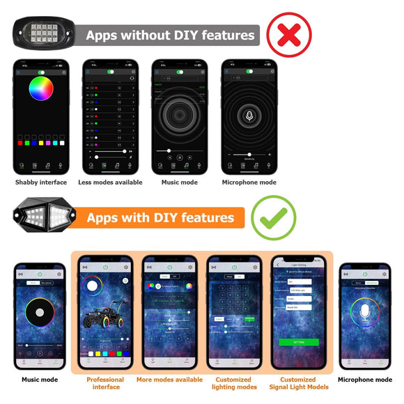 Universal for UTV ATV SUV Golf Cart Remote & APP Control Plug&Play RGB Rock Lights - WeiSen - 80209001