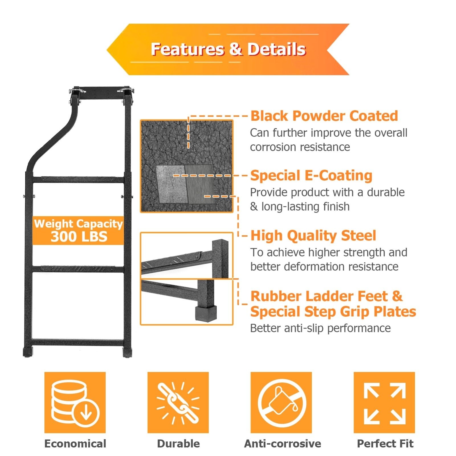 Universal Trucks Tailgate Ladder Heavy Duty Steel Foldable Height Adjustable - Weisen