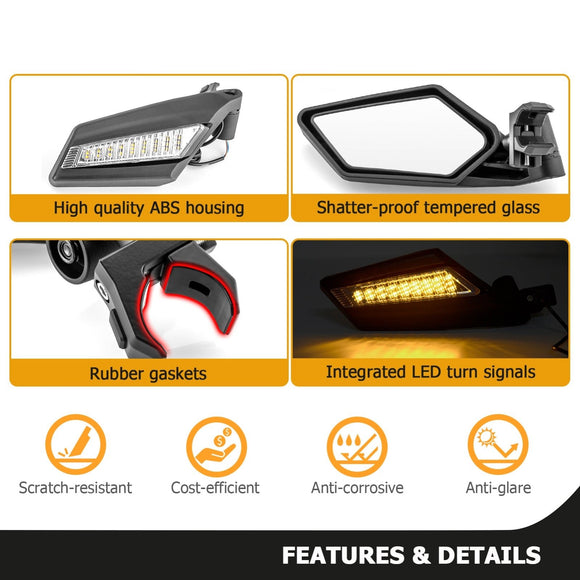 Universal UTV 1.5" - 2" Round Roll Cage Rear Side Racing Mirrors w/ Turn Signal - WeiSen - 80301034