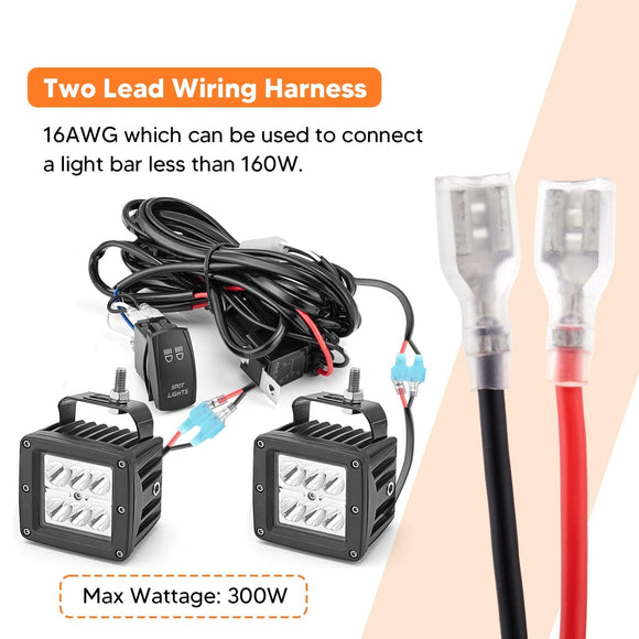 UTV ATV Off Road 2 LEAD Spot Light Rocker Switch Wire Harness Kit - WeiSen - WI005 - A
