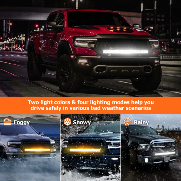 UTV ATV Pickup Truck Amber White 32" Dual Rows Straight LED Light Bar W/ Memory Function Wiring Harness Rocker Switch | Strobe Modes - WeiSen - 70202018