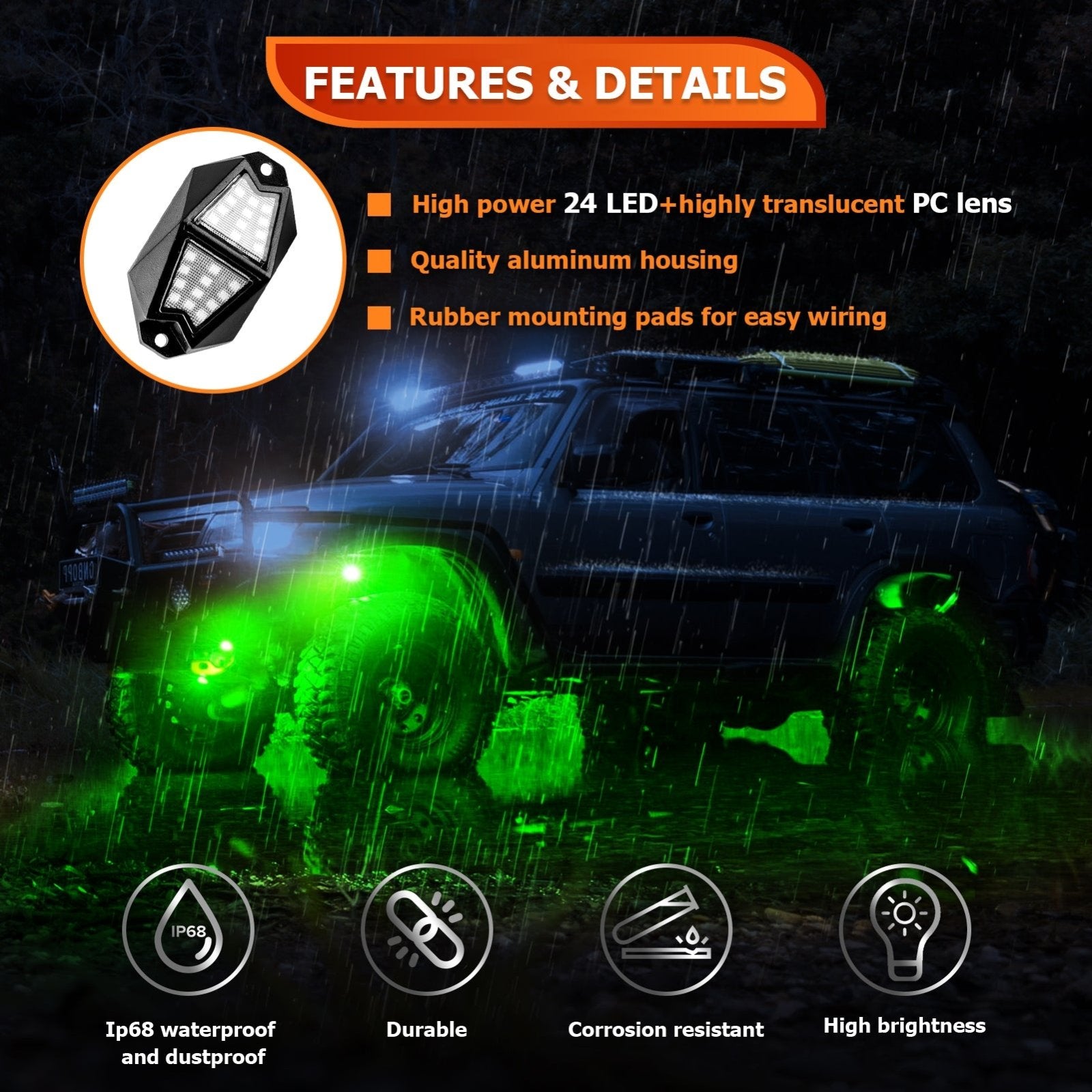 UTV ATV SUV Golf Cart Universal RGB Rock Lights | Plug&Play | 366 Modes | Remote & APP Control - Weisen