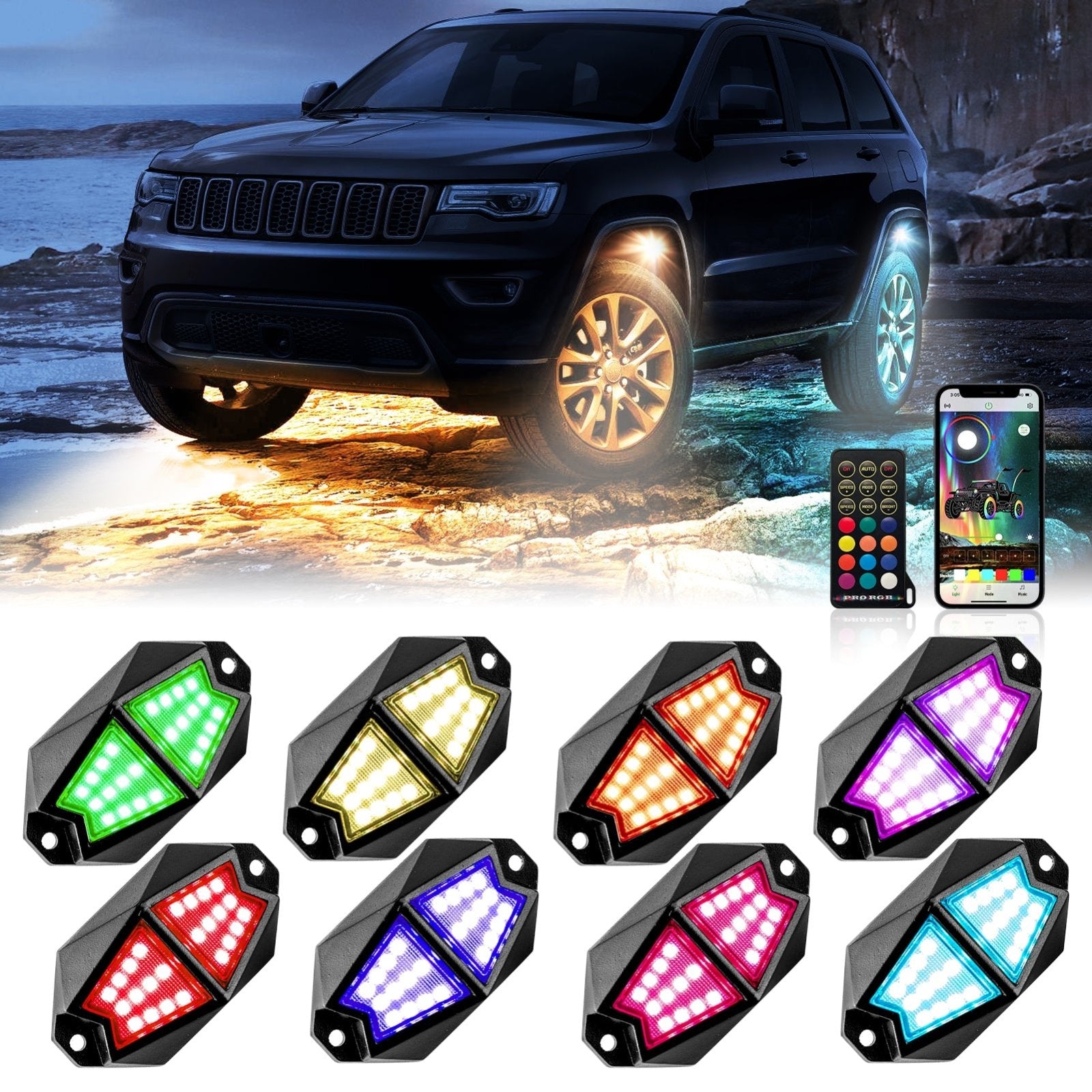 UTV ATV SUV Golf Cart Universal RGB Rock Lights | Plug&Play | 366 Modes | Remote & APP Control - Weisen