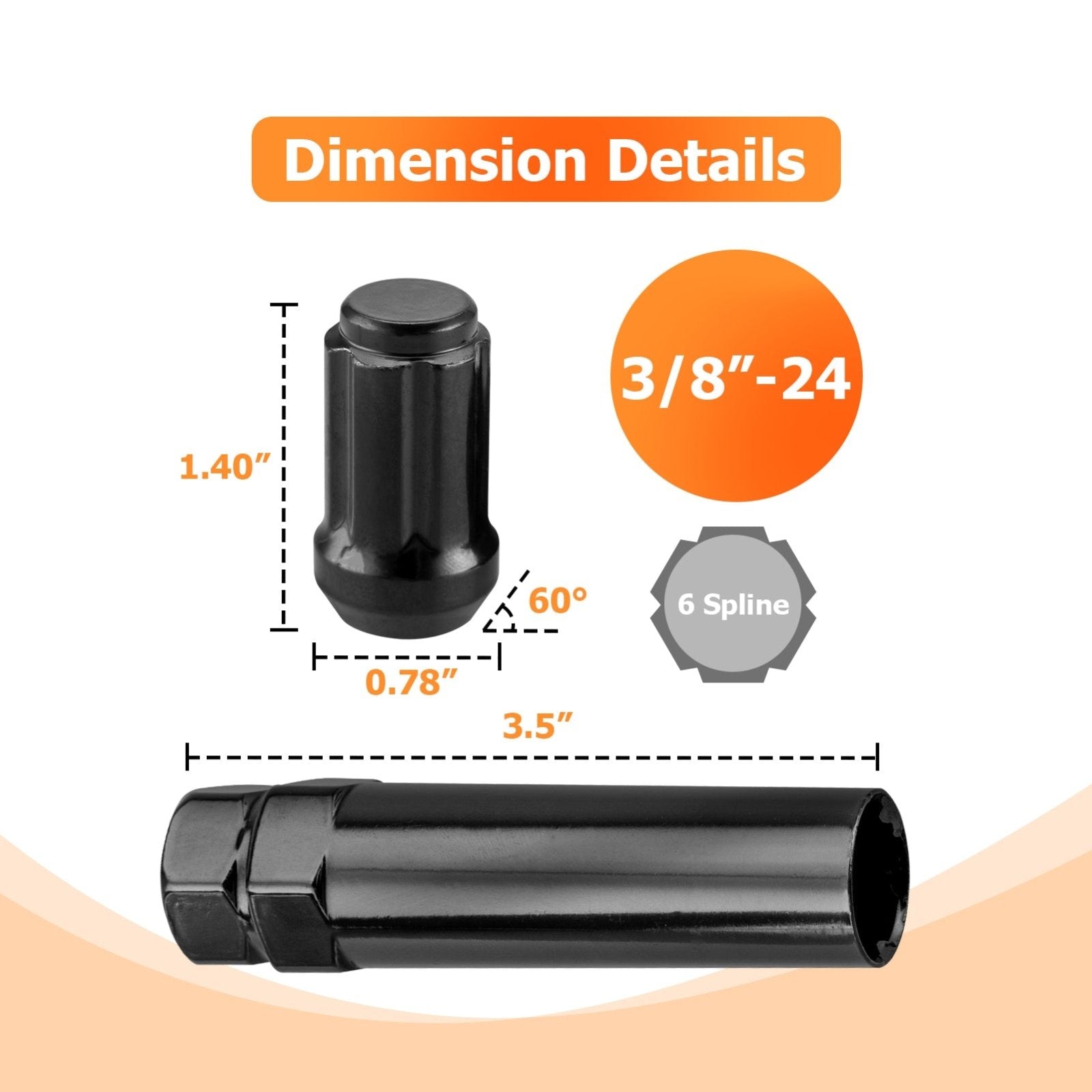 UTV ATV Universal Heavy Duty Steel 16Pcs 3/8"-24 Thread Size Lug Nuts - Weisen