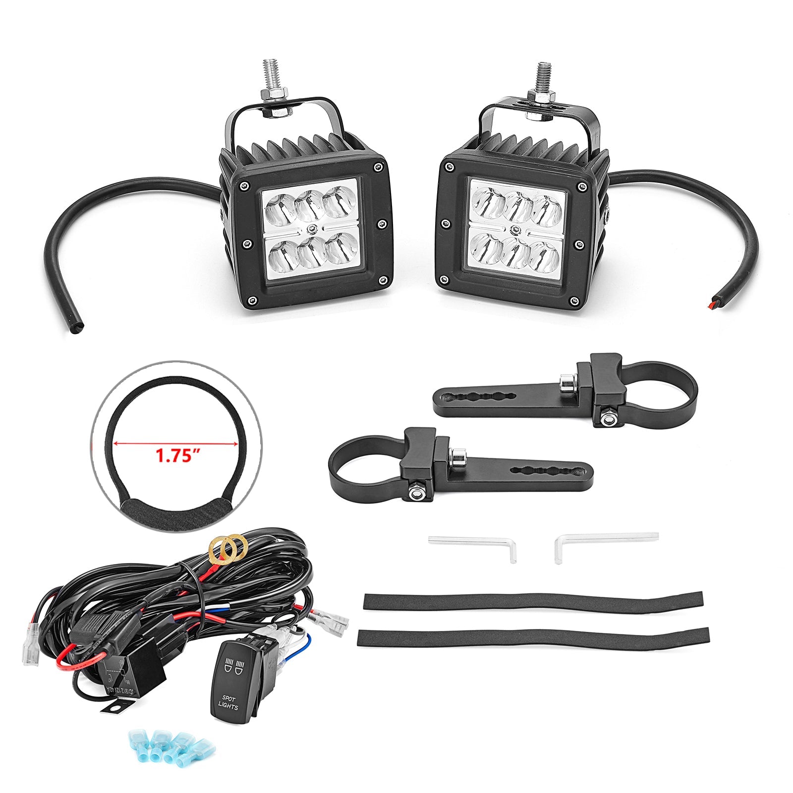 UTV LED Work Light Pod + 1" - 2" Adjustable Bracket for Round Tube Roll Cage - Weisen - ZT020 - A+LED001+WI005 - A