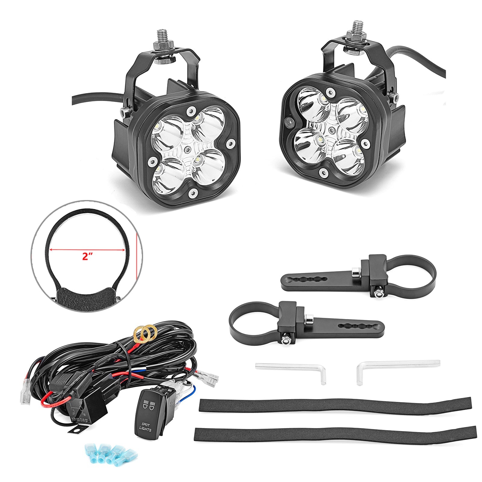 UTV LED Work Light Pod + 1"-2" Adjustable Bracket for Round Tube Roll Cage - Weisen