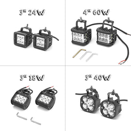 UTV LED Work Light Pod + 1" - 2" Adjustable Bracket for Round Tube Roll Cage - Weisen - ZT027 - A+LED001+WI003