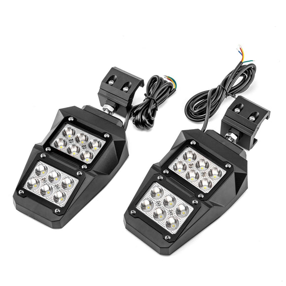 UTV Off Road Racing Tempered Glass Side Rearview Mirrors w/ Spot Light for Polaris Can - Am Pro - Fit Cage - WeiSen - 80301038