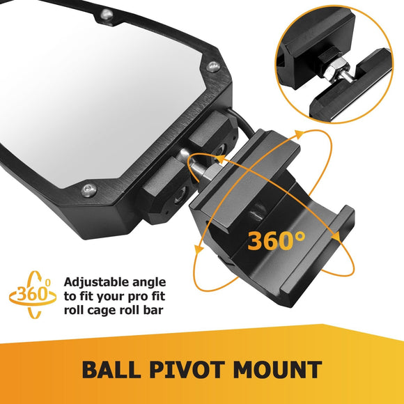 UTV Off Road Racing Tempered Glass Side Rearview Mirrors w/ Spot Light for Polaris Can - Am Pro - Fit Cage - WeiSen - 80301038